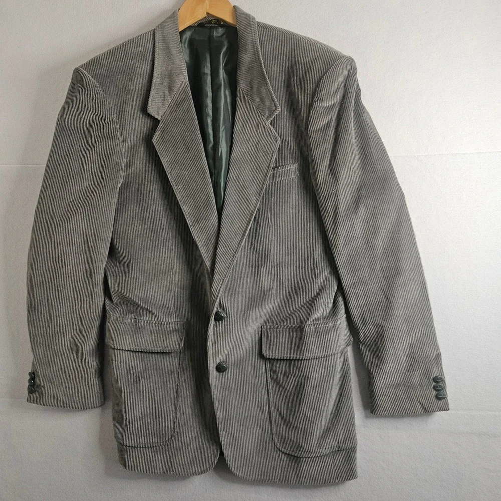 Jordache Mens Gray Corduroy Blazer Vintage 2 Button Sport Coat 42L Cotton